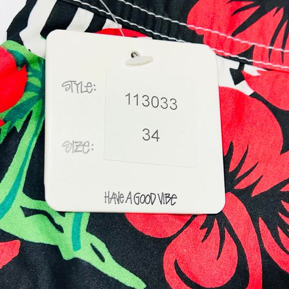 Vintage Stussy Aloha Nylon Shorts Men 34 Black Red Green Rare New With Tags - Picture 5 of 6